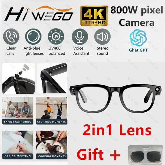 2in1 4K Smart AI Glasses 800W pixel AI Shooting Camera HD